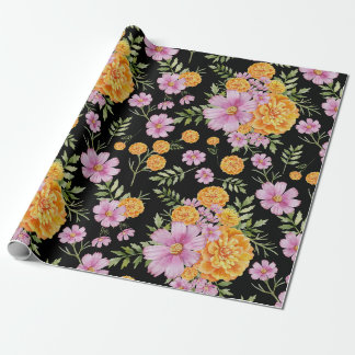 October Birth Month Flowers Marigold Cosmos Wrapping Paper