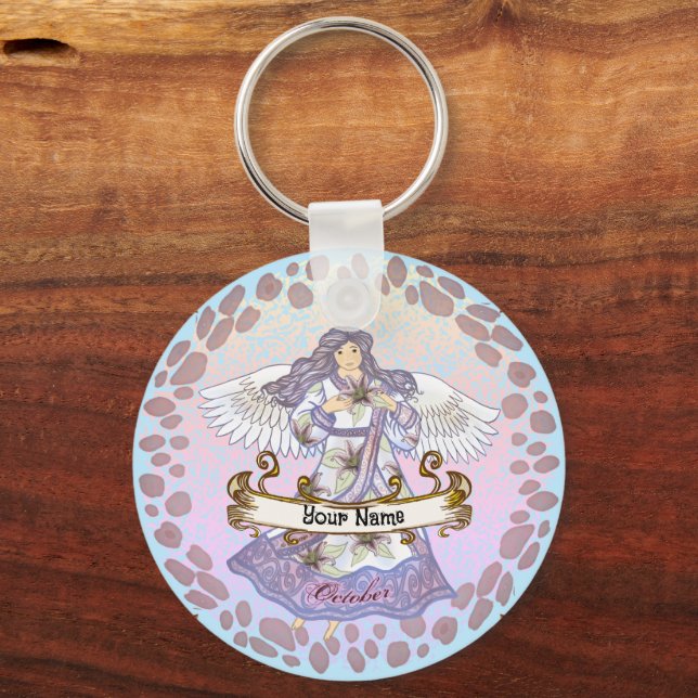 October Birthday Angel birthday custom keychains (Front)