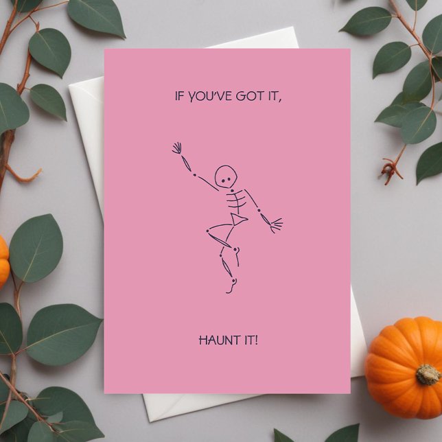 October Birthday Dancing Skeleton - Pink Holiday Card (Creator Uploaded)