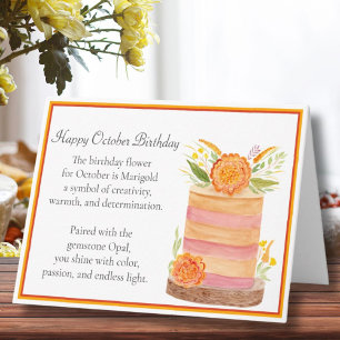 October Birthday Flower Marigolds on Cake Card