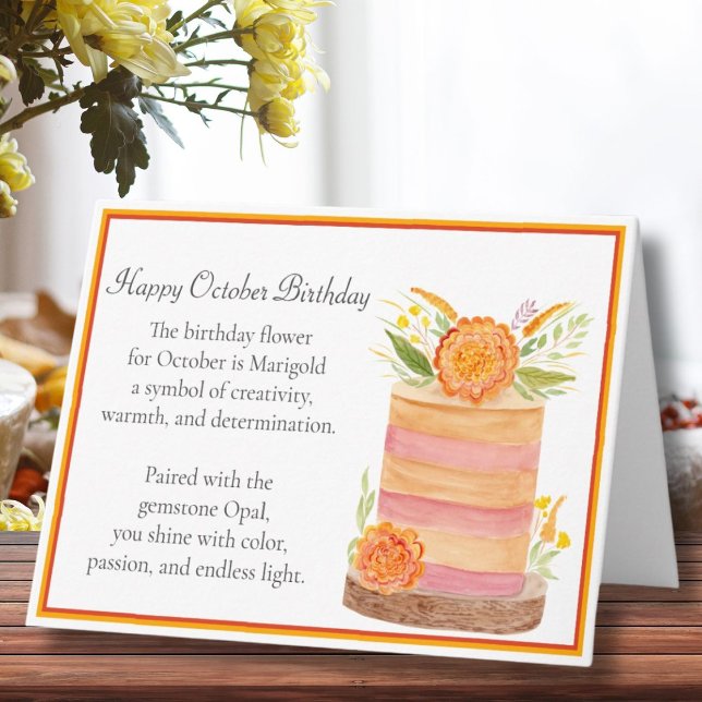 October Birthday Flower Marigolds on Cake Card (Creator Uploaded)