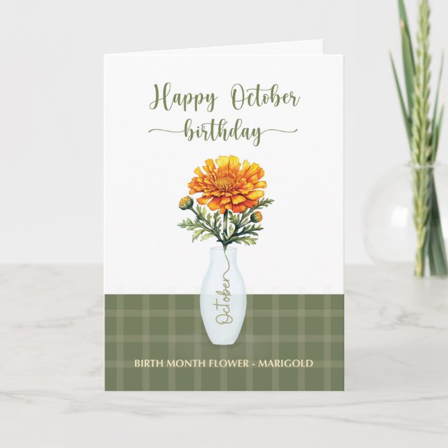 October Birthday Marigold Birth Month Flower Card (Front)