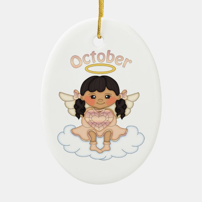 October Birthstone Angel Black Ceramic Tree Decoration (Front)