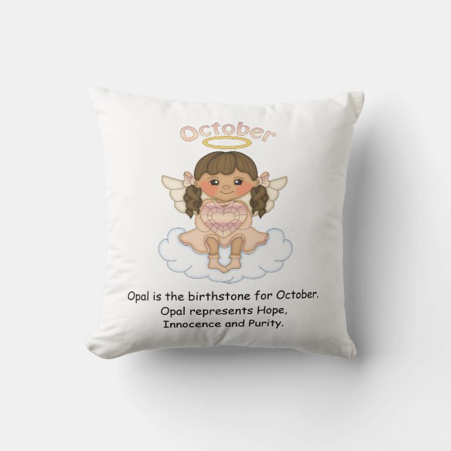 October Birthstone Angel Brunette Cushion (Front)