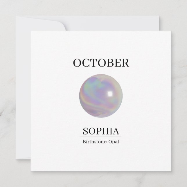 October Birthstone Birthday Name Opal Card (Front)
