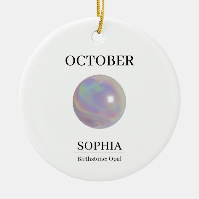 October Birthstone Birthday Name Opal Ceramic Tree Decoration (Front)