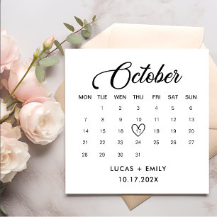 October Calendar Dark Black Wedding Napkin