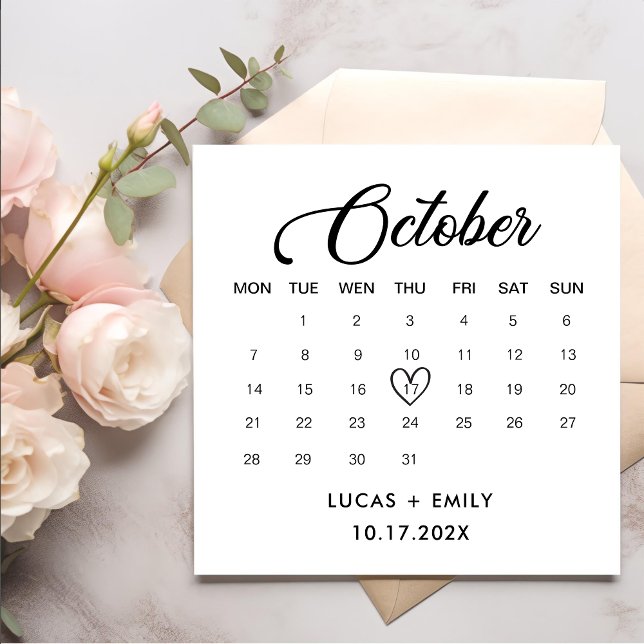 October Calendar Dark Black Wedding Napkin (Creator Uploaded)