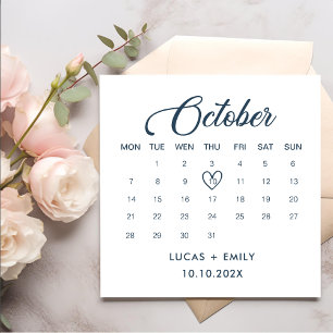 October Calendar Dark Blue Wedding Napkin