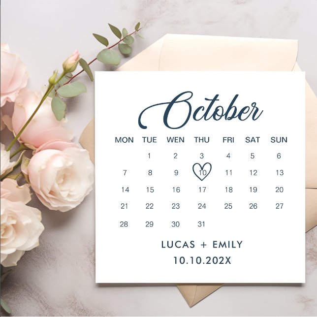October Calendar Dark Blue Wedding Napkin (Creator Uploaded)