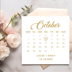 October Calendar Gold Wedding Napkin