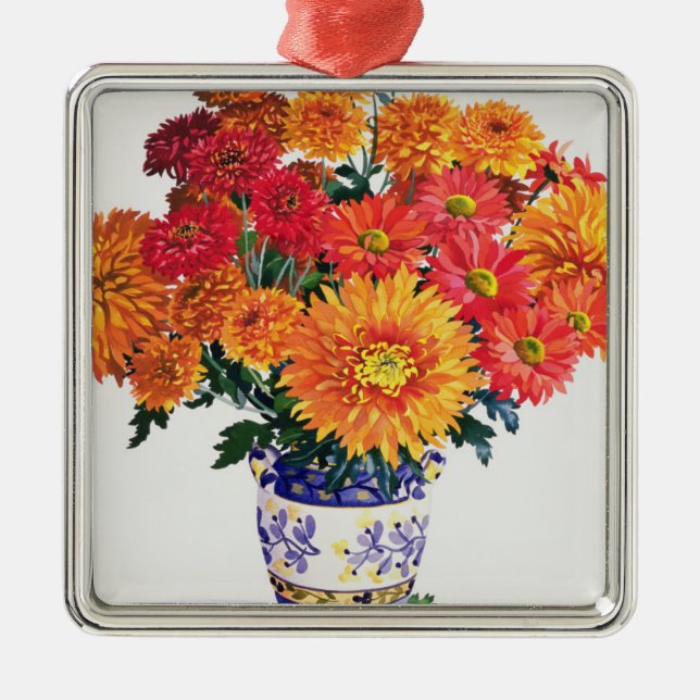 October Chrysanthemums Metal Tree Decoration (Front)