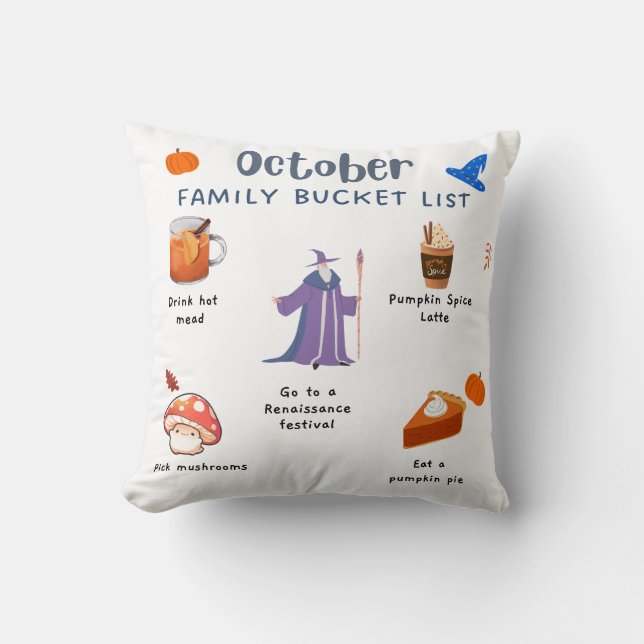 October Family Bucket List Cotton Throw Pillow (Front)