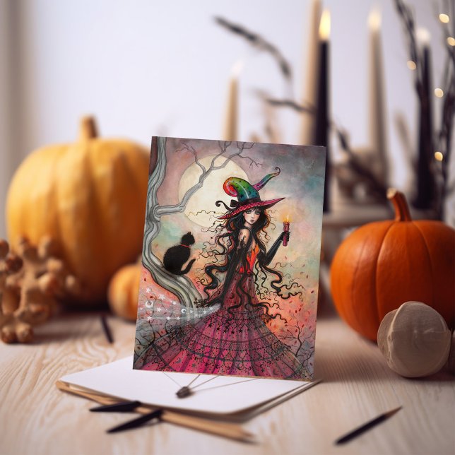 October Flame Halloween Witch Black Cat Art Card (Creator Uploaded)