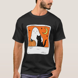 October Forever With Funny Pumpkin And Black Cat  T-Shirt