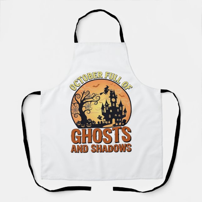 October Full Ghosts Shadows Haunted House Witch Ha Apron (Front)