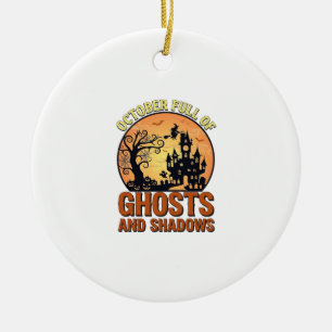 October Full Ghosts Shadows Haunted House Witch Ha Ceramic Tree Decoration