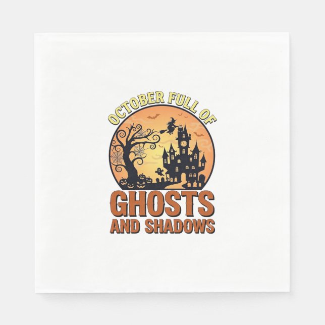 October Full Ghosts Shadows Haunted House Witch Ha Napkin (Front)