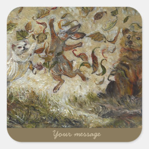 October Fun Whimsical Autumn Forest Animals Square Sticker