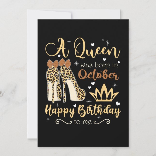 October Girl Birthday Leopard High Heels Queen Save The Date (Front)