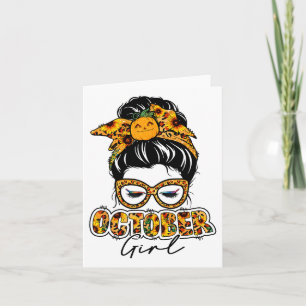October Girl Halloween Thanksgiving Fall Birthday Card