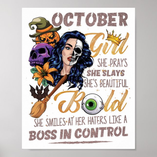 October Girl Libra Birthday Halloween Skeleton Poster (Front)