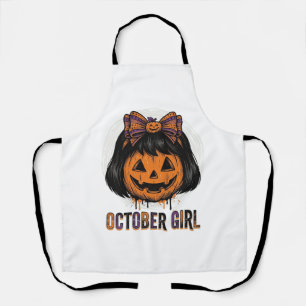 October Girl Pumpkin Bow Halloween Vector Design_1 Apron