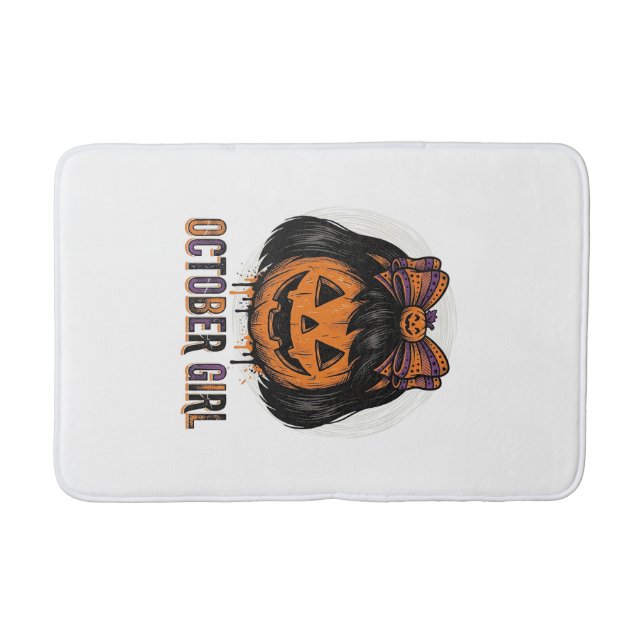 October Girl Pumpkin Bow Halloween Vector Design_1 Bath Mat (Front)