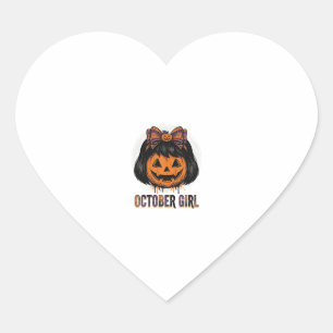 October Girl Pumpkin Bow Halloween Vector Design_1 Heart Sticker