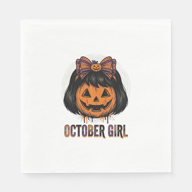 October Girl Pumpkin Bow Halloween Vector Design_1 Napkin (Front)