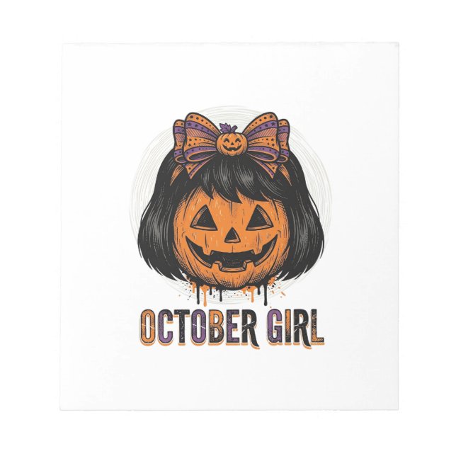 October Girl Pumpkin Bow Halloween Vector Design_1 Notepad (Front)