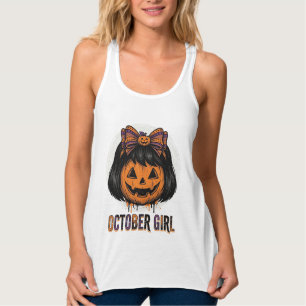 October Girl Pumpkin Bow Halloween Vector Design_1 Singlet