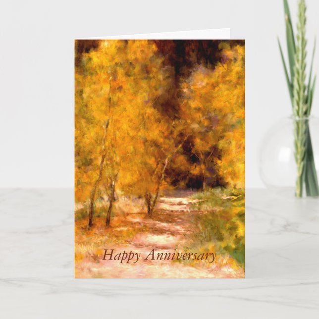 October Golden Trees Anniversary Greeting Card (Front)