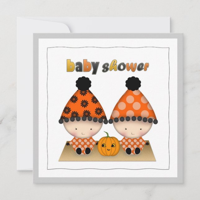 October Halloween Autumn Twins Baby Shower Invitation (Front)