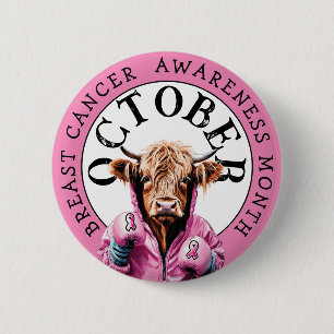 October is Breast Cancer  Awareness  Cow 6 Cm Round Badge