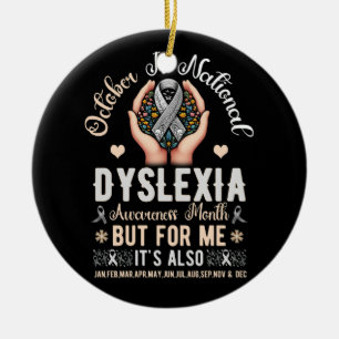 October is National Dyslexia Awareness Month Silve Ceramic Tree Decoration