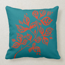 October Leaves Large Throw Cushion - Orange & Teal