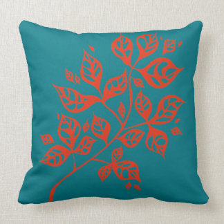 October Leaves Large Throw Cushion - Orange & Teal