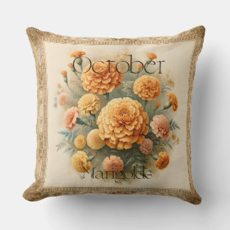 October Marigold Floral Birth Month Fall Decor Cushion