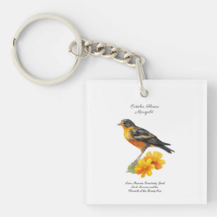 October Marigold Flower and Bird Birth          Key Ring