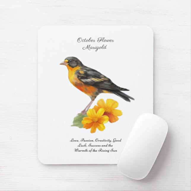 October Marigold Flower and Bird Birth          Mouse Pad (With Mouse)