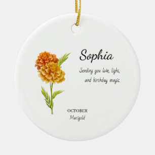 October Marigold Personalised Birthday Ceramic Tree Decoration