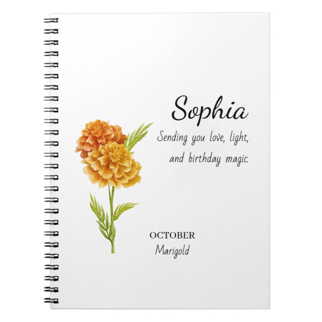 October Marigold Personalised Birthday Notebook (Front)