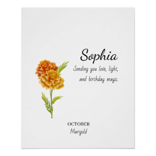 October Marigold Personalized Birthday Poster