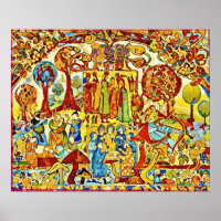 October Naive Folk Art Autumn Celebration Poster