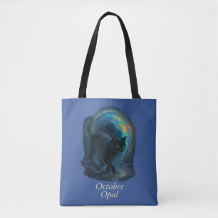 October Opal – Black Cat & Iridescent Portal Tote Bag