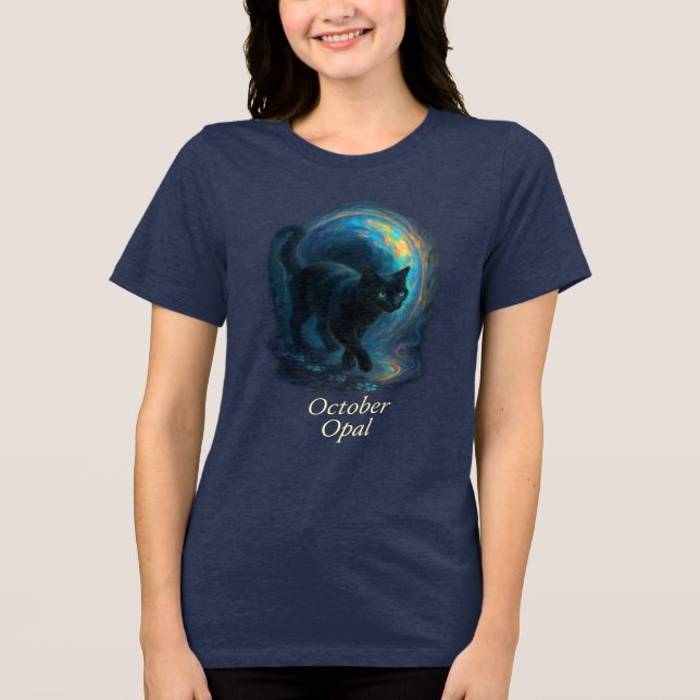 October Opal – Black Cat & Iridescent Portal Tri-Blend Shirt (Front)