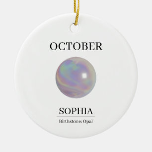 October Opal Personalised Birthday Card Ceramic Tree Decoration