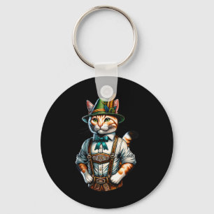 October Party Cat Funny German Bavarian Lederhosen Key Ring