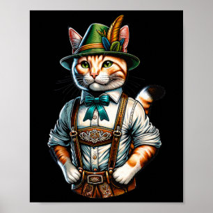 October Party Cat Funny German Bavarian Lederhosen Poster
